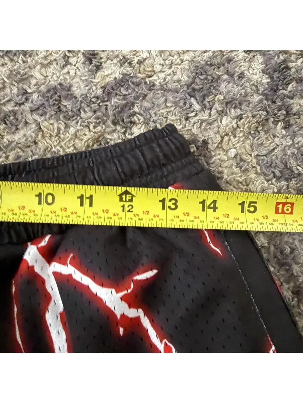 Chase Perfection Lightning Graphic Mesh Athletic Shorts Black Red Y2K